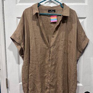 Khaki Two-Piece Shorts & Button-Up Set